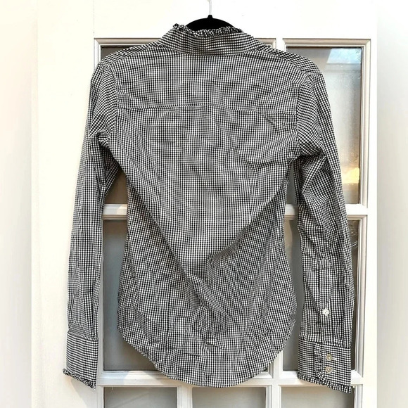 Peter Millar Black White Checkered Button Down Ruffle Collar Sleeve Blouse XS - Picture 2 of 10